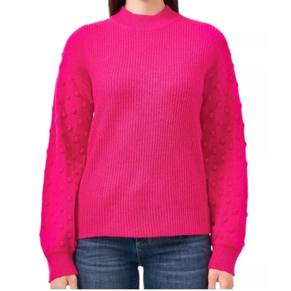 NWT Vince Camuto Women's Bobble Stitch Puff Sleeve Pink Crewneck Sweater - Picture 1 of 5